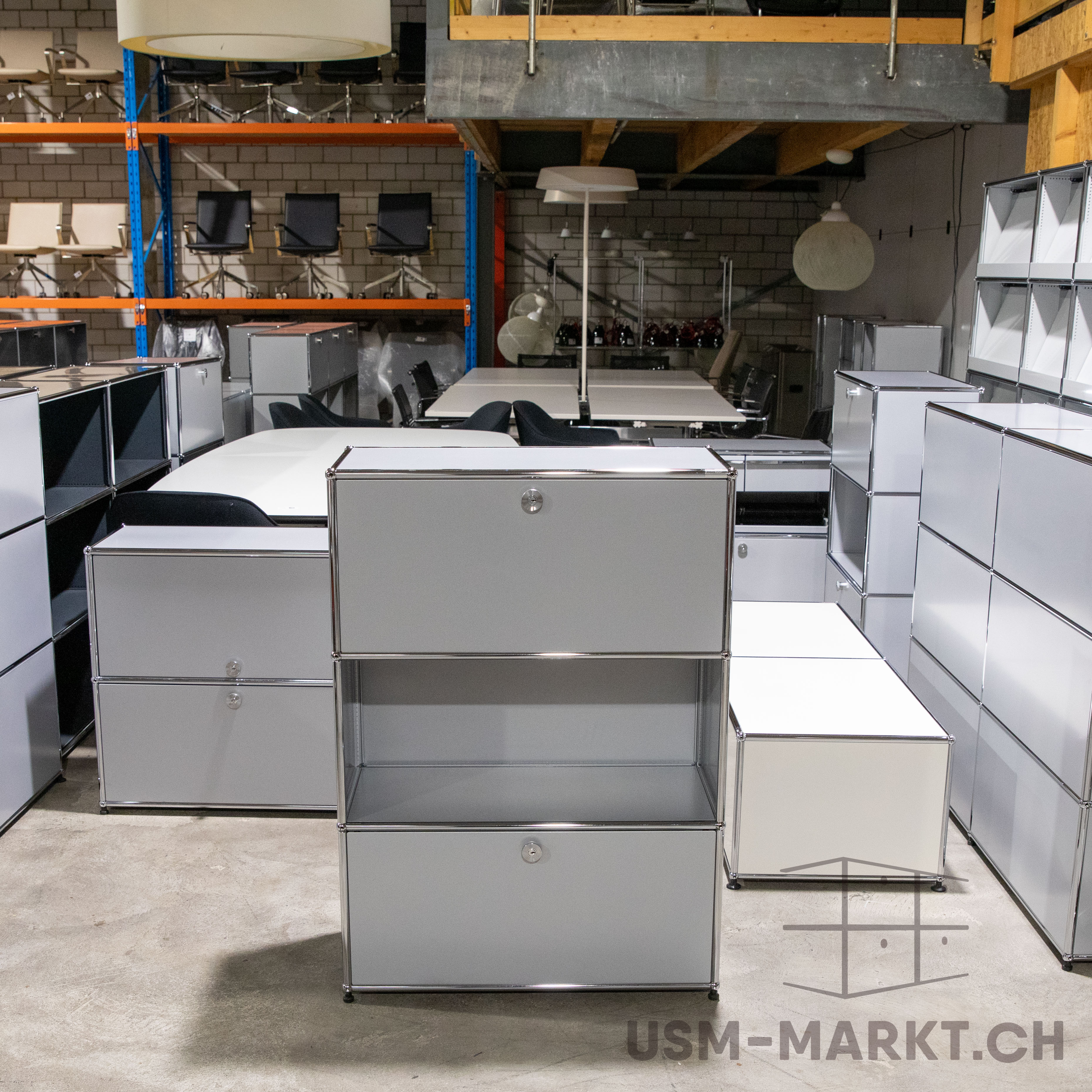 USM Haller Regal 1x3 35 Mattsilber
